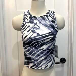 Balance Collection Women’s Sleeveless Cropped Tank Top Blue White Sz Medium NWT!
